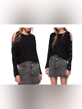 All Saints Suzie Jumper Snap Sleeve Black Sweater size SMALL
